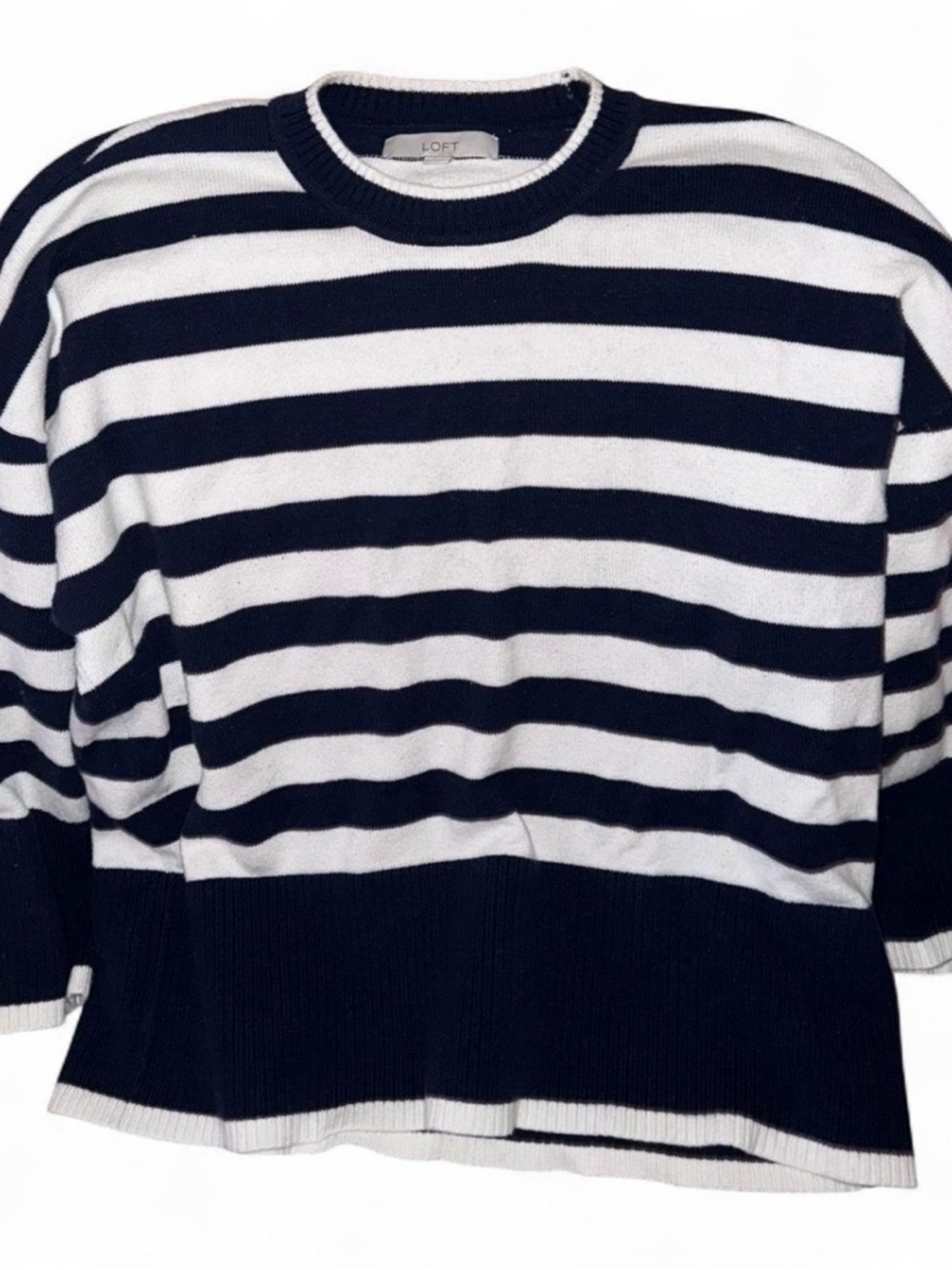 Womens LOFT Men’s Navy and White Striped Crewneck Sweater Sz XL